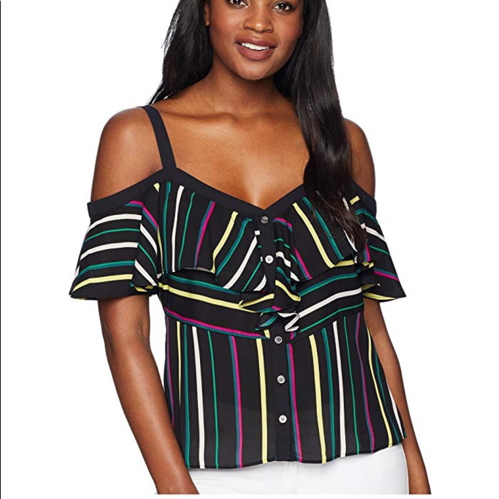 Vince Camuto Paradise Stripe Ruffle Front Tank